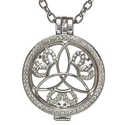 Sterling Silver Celtic Disc Holder Pendant With Trinity Knots and Crowns Disc