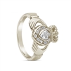 10k White Gold Diamond Set Heart Claddagh Ring 12.4mm