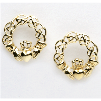 14k Yellow Gold Celtic Knot Claddagh Earrings