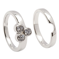 14k White Gold 3 Stone Diamond Celtic Engagement Ring & Wedding Ring Set