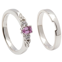 14k White Gold Pink Sapphire & Diamond Trinity Knot Celtic Engagement Ring & Wedding Ring Set