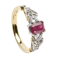 14k Yellow Gold Ruby & Diamond Trinity Knot Celtic Engagement Ring
