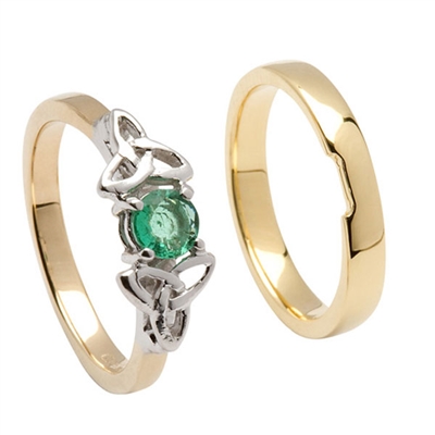 14k Yellow Gold Emerald Trinity Knot Celtic Engagement Ring Set