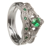 14k White Gold Emerald Set Heart Claddagh Ring & Wedding Ring Set