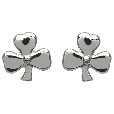 Sterling Silver Small Shiny Shamrock Stud Celtic Earrings