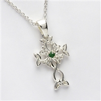 Sterling Silver Small Emerald Celtic Cross 17mm
