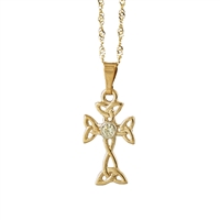 10k Yellow Gold Small Diamond Trinity Knot Celtic Cross 17mm