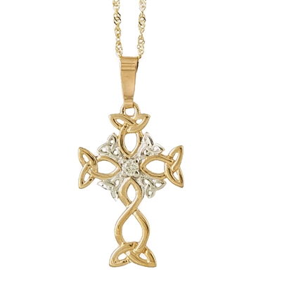 10k Yellow Gold Trinity Knot Diamond Celtic Cross 24mm