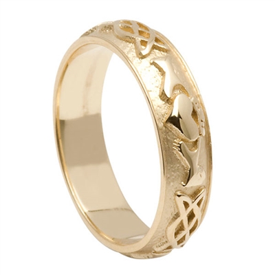 10k Yellow Gold Ladies Celtic Knot Claddagh Wedding Ring 4.8mm
