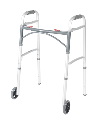 Deluxe Two Button Folding Walker with 5in Wheels