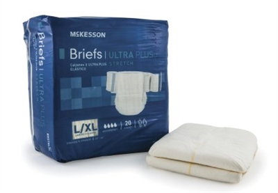 Adult Incontinent Brief McKesson Ultra Plus Stretch Tab Closure Large / X-Large Bag of 20