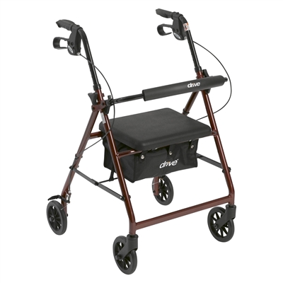 Walker Rollator with 6" Wheels, Fold Up Removable Back Support and Padded Seat, Red