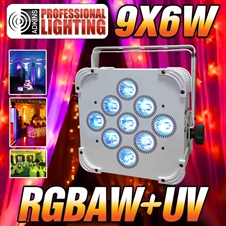 LED Up Light - 16 Hour LED Battery Powered Wireless DMX - 9x6w RGBAW+UV (White Case) - Weddings - Stage Light - Dj Light