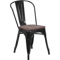 Riverstone CH-31230-BK-WD-GG Bistro Chair, Black Metal Frame with Textured Wood Seat
