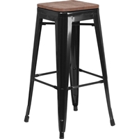 Riverstone CH-31320-30-BK-WD-GG Bar Stool, Black Powdercoat Frame, Textured Wood Seat