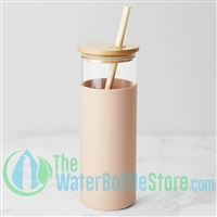 Boon Supply 17 oz Glass & Bamboo Water Bottle with Straw, Blush