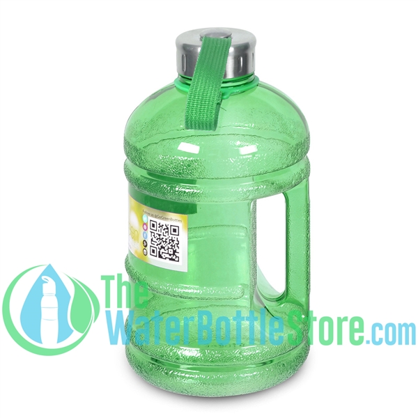 Half Gallon 64oz Green Water Bottle Handle & Steel Cap