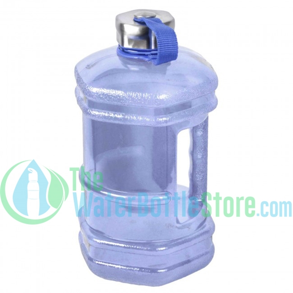 Half Gallon 77oz Hexagon Blue Plastic Reusable Water Bottle Steel Top