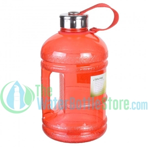 Half Gallon 64oz Red Water Bottle Handle & Steel Cap