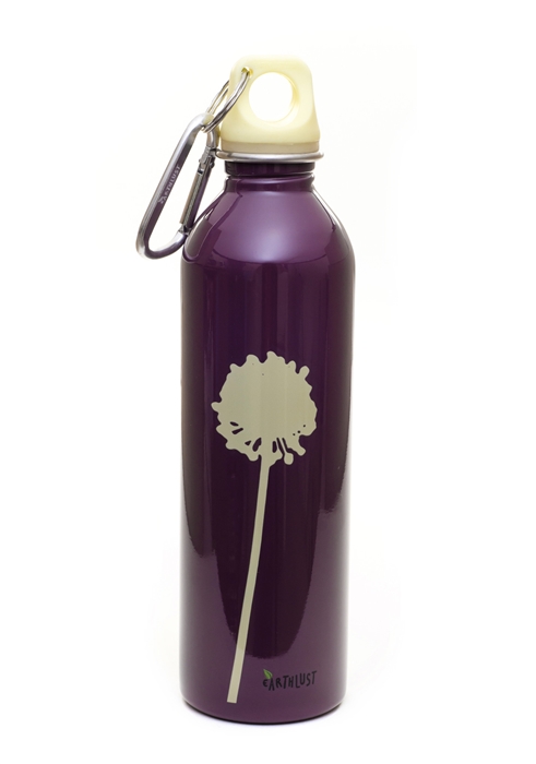 EarthLust 20 oz Flower on Purple Stainless Steel Metal Water Bottle
