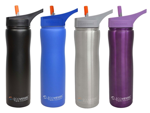 SUMMIT Triple Insulated Stainless Steel Water Bottle thermos w/ Flip Straw Spout - 24 Oz EcoVessel