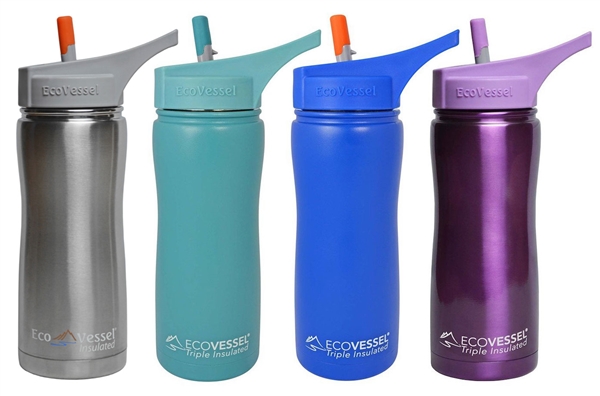 SUMMIT Triple Insulated Stainless Steel Water Bottle thermos flip Straw Spout - 17oz by EcoVessel
