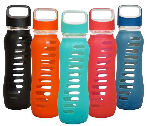 SURF Drinking Silicone Sleeve Glass Water Bottle - 22oz EcoVessel wide mouth