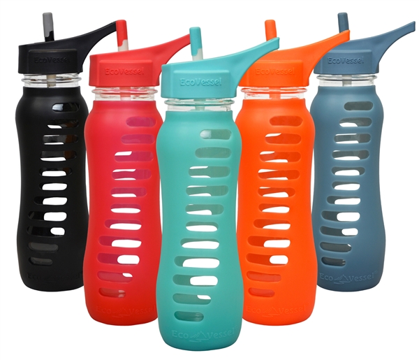 SURF Sport Single Wall Glass Water Bottle with Flip Straw Top - 22oz by EcoVessel