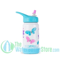 EcoVessel FROST 12oz Insulated Stainless Steel Kids Straw Water Bottle - Butterfly