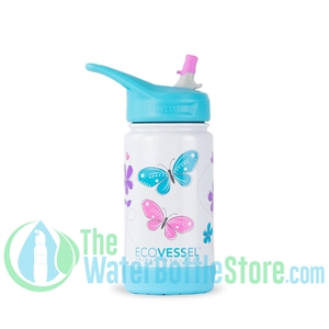 EcoVessel Frost 12oz Kids Insulated Straw Water Bottle - Butterfly