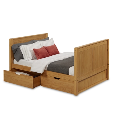 Camaflexi Full Size Platform Bed with Drawers - Tall, Panel Style - Natural Finish - Planet Bunk Bed