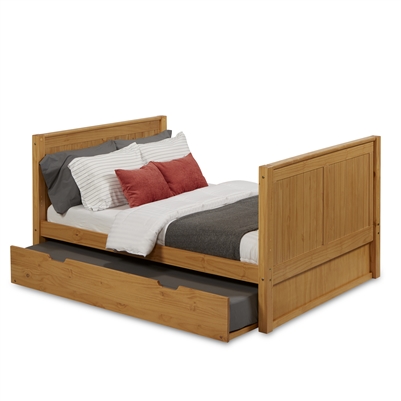 Camaflexi Full Size Platform Bed with Trundle - Tall, Panel Style - Natural Finish - Planet Bunk Bed