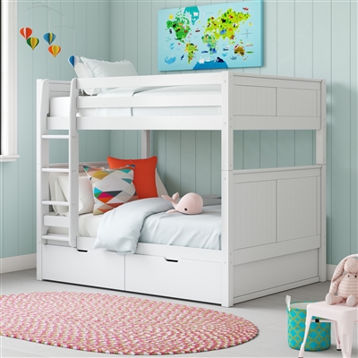 Camaflexi Full over Full Bunk Bed with Drawers - White Panel Headboard - Planet Bunk Bed