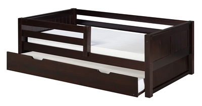 Camaflexi Twin Size Day Bed with Front Guard Rail & Trundle - Cappuccino Finish - Planet Bunk Bed