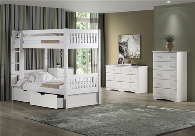 High Bunk Bed - With Conversion Kit & Drawers - Mission Style - White