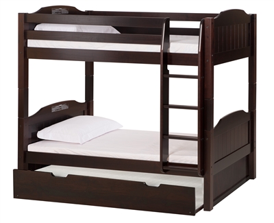 High Bunk Bed - With Conversion Kit & Twin Trundle Panel Style - Cappuccino
