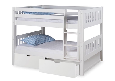 Expanditure Low Bunk Bed With Drawers - Attached Ladder - Mission Style - White