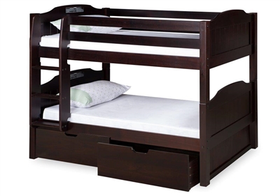 Expanditure Low Bunk Bed With Drawers - Attached Ladder - Panel Style - Cappuccino