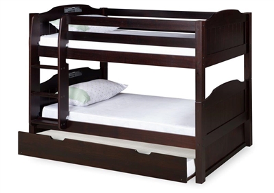 Expanditure Low Bunk Bed With Trundle - Attached Ladder - Panel Style - Cappuccino