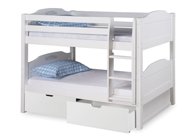 Expanditure Low Bunk Bed With Drawers - Attached Ladder - Panel Style - White