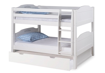 Expanditure Low Bunk Bed With Trundle - Attached Ladder - Panel Style - White