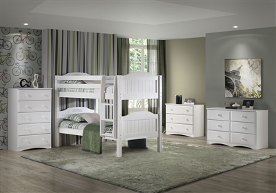Expanditure Low Bunk Bed - Attached Ladder - Panel Style - White