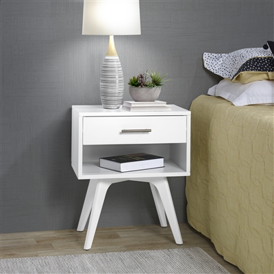 Mid Century Modern One Drawer Nightstand -White Fin