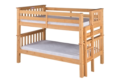 Santa Fe Mission Low Bunk Bed Twin over Twin - Bed End Ladder- Natural Finish