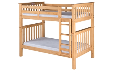 Santa Fe Mission Tall Bunk Bed Twin over Twin - Attached Ladder - Natural Finish