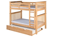 Santa Fe Mission Tall Bunk Bed Twin over Twin - Attached Ladder - Natural Finish - with Twin Size Under Bed Trundle