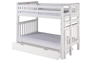 Santa Fe Mission Tall Bunk Bed Twin over Twin - Bed End Ladder - White Finish - with Twin Size Under Bed Trundle