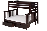 Santa Fe Mission Tall Bunk Bed Twin over Full - Bed End Ladder - Cappuccino Finish - with Under Bed Drawers