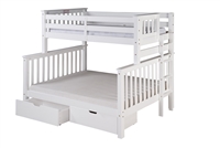 Santa Fe Mission Tall Bunk Bed Twin over Full - Bed End Ladder - White Finish - with Under Bed Drawers