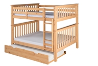 Santa Fe Mission Tall Bunk Bed Full over Full - Attached Ladder - Natural Finish - with Twin Size Under Bed Trundle
